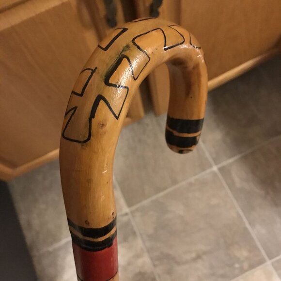 Handcrafted Wooden Walking Stick With Colorful Aztec Designs Cozumel Mexico 39" - Picture 11 of 11